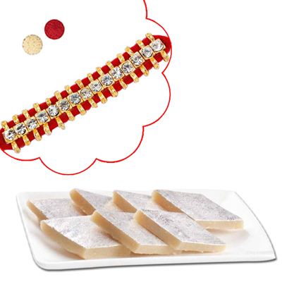 "Stone Studded Rakhi - SR-9160 (Single Rakhi),250gms Kaju Kathili(ED) - Click here to View more details about this Product